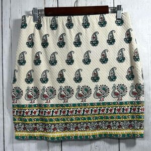 Chelsea & Violet Mini Skirt Pull On Stretch Waist Beige Green Peacock Boho